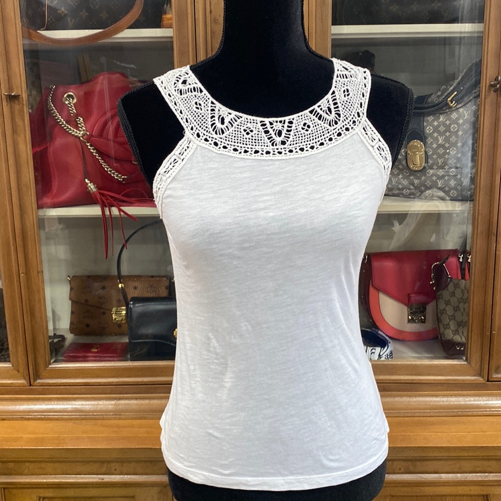 Ralph Lauren White Crochet Trimmed Tank Top Size PXS